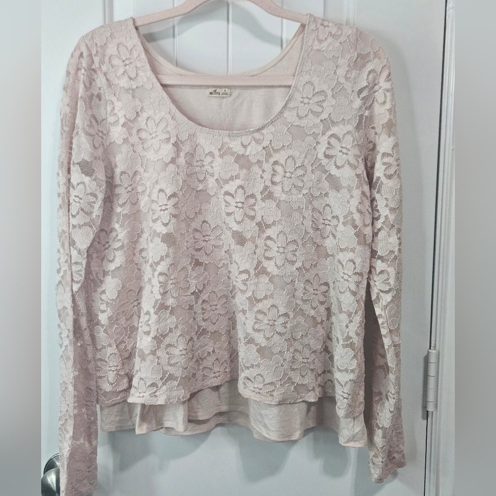 Hollister Floral Lace Layered Long-Sleeve Top - Light Pink